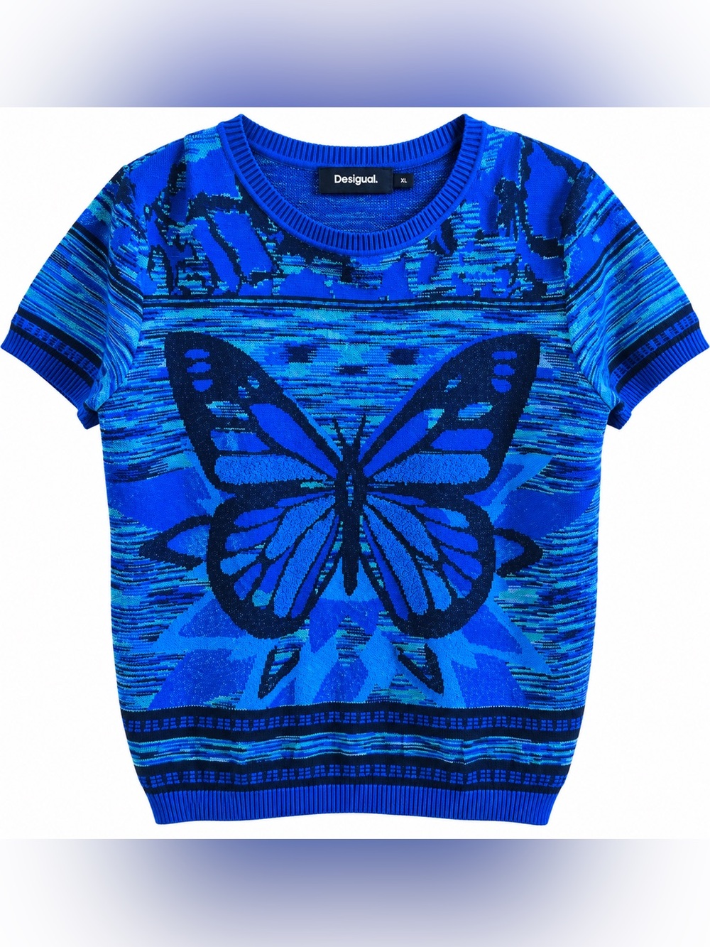 Desigual Blue Butterfly Knit Top, size XL (fits more like a comfy medium)